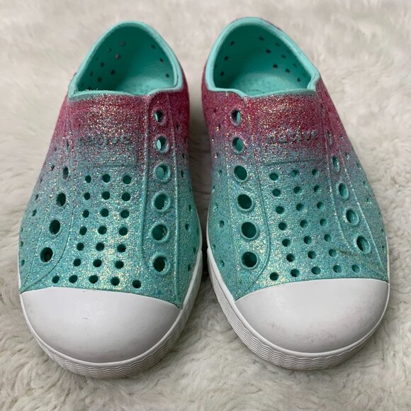 Native Other - Native Toddler Kids Girl Green Pink Glitter Ombre Jefferson Rubber Shoes Size 6